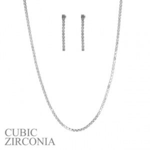 Silver CZ 3mm Necklace and Earring Set